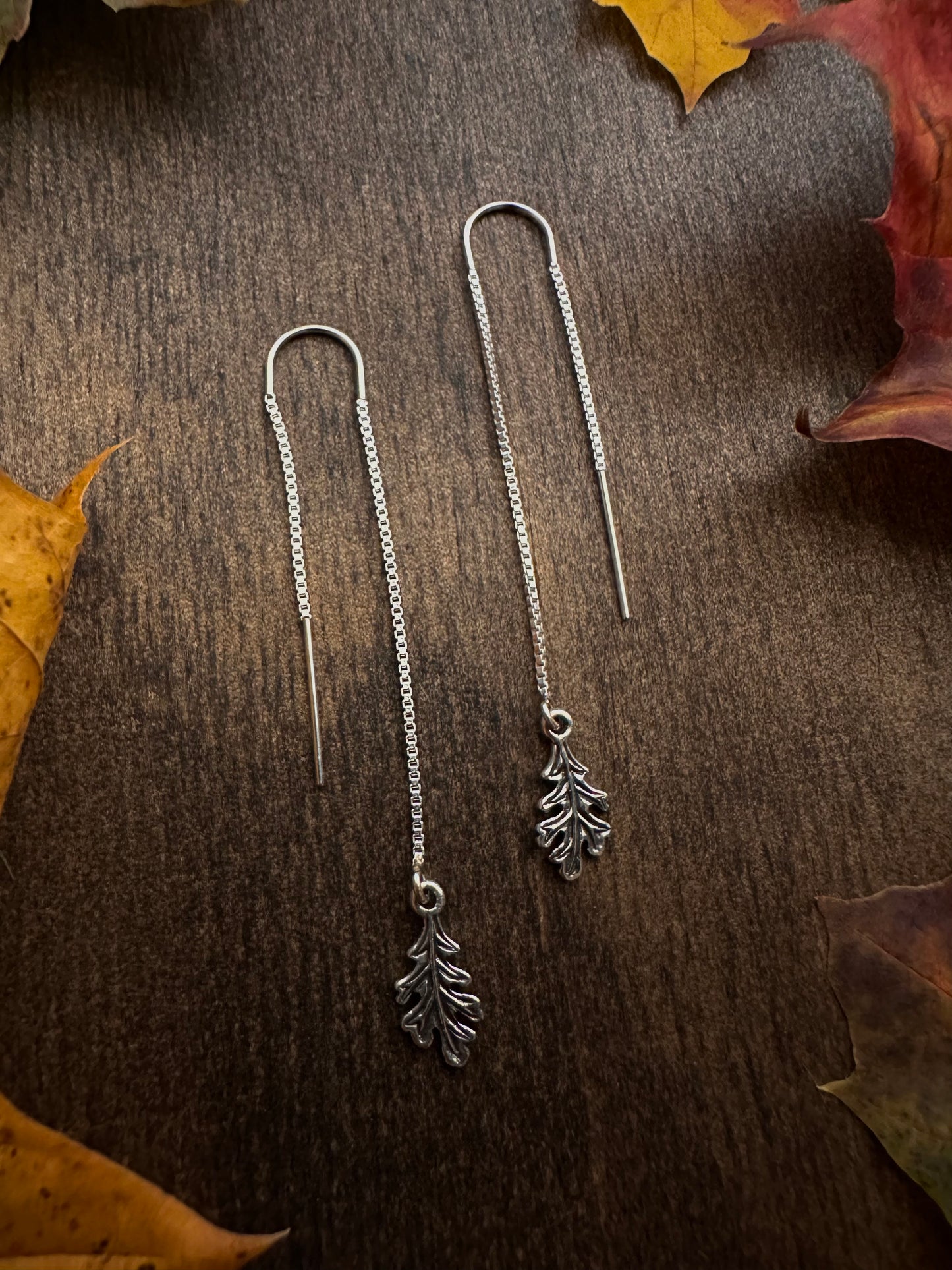 Oak Leaf Threader Earrings