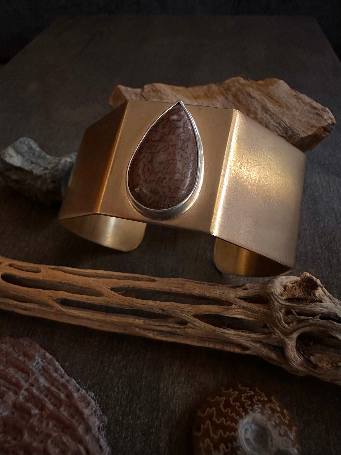 Agatized Dinosaur Bone Cuff Bracelet