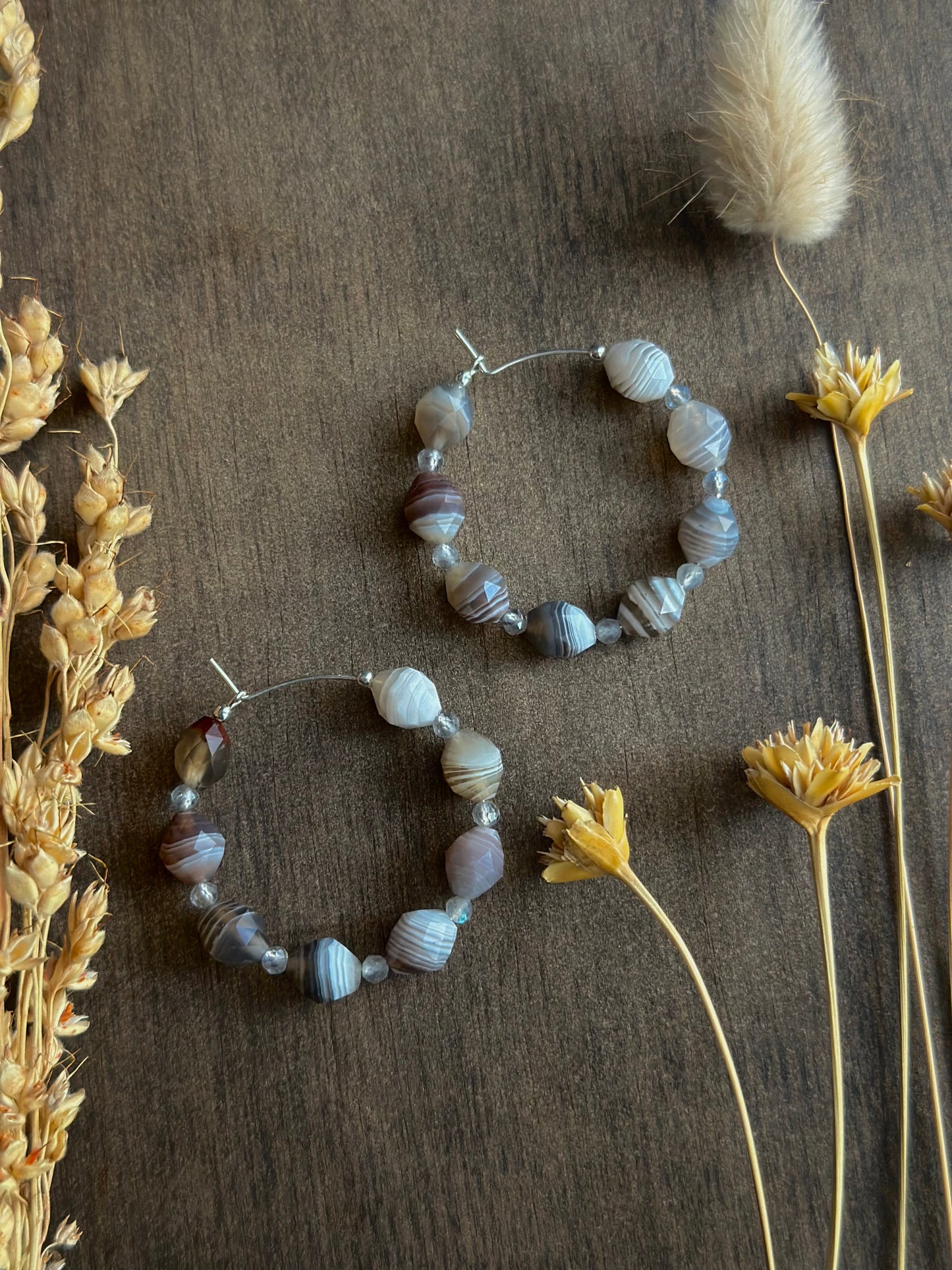 Botswana Agate & Labradorite Hoop Earrings