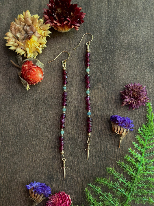 Purple Garnet & Kyanite Drop Earrings