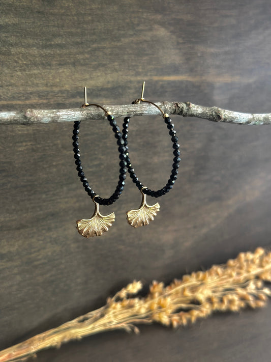 Black Spinel Gingko Hoops