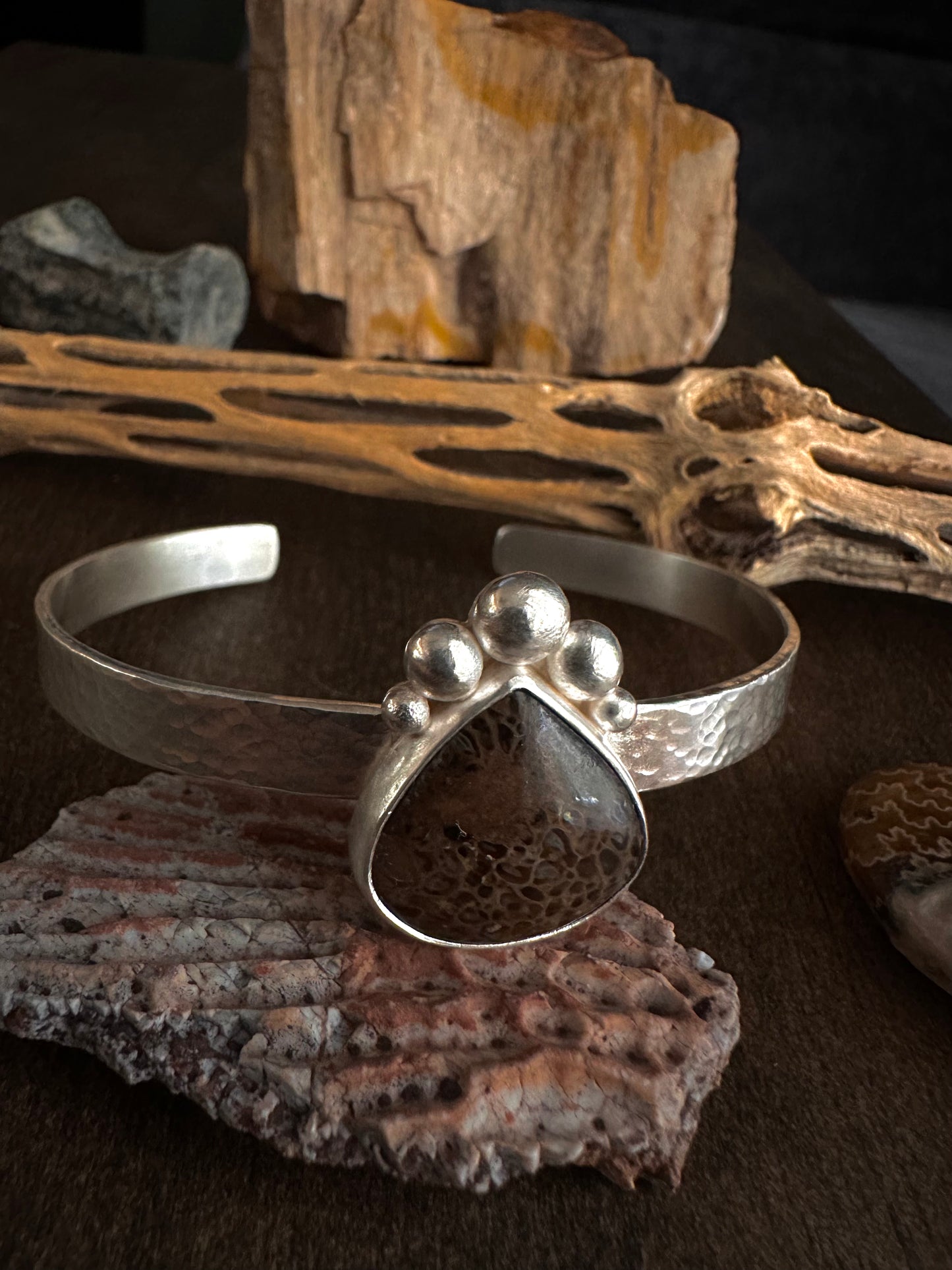 Agatized Dinosaur Bone Cuff Bracelet