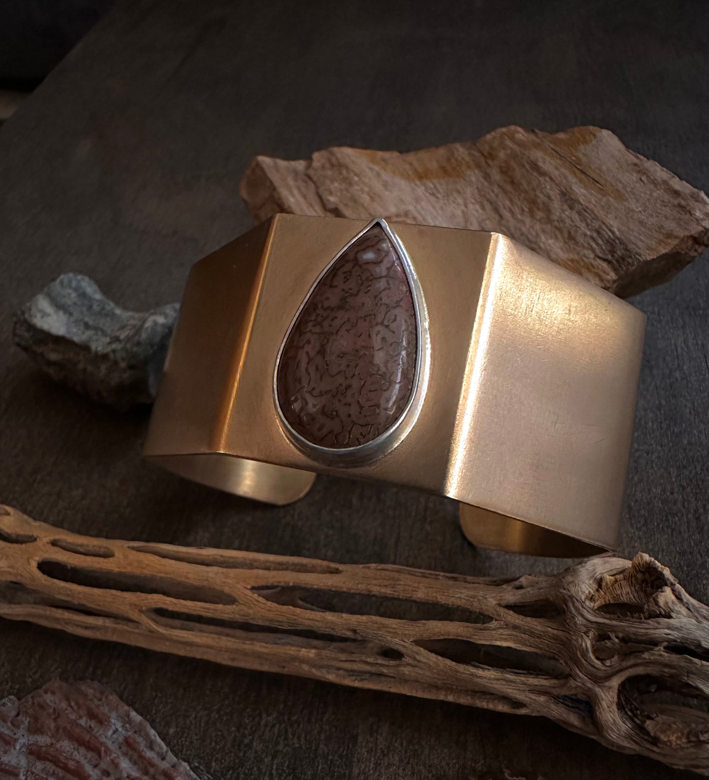 Agatized Dinosaur Bone Cuff Bracelet