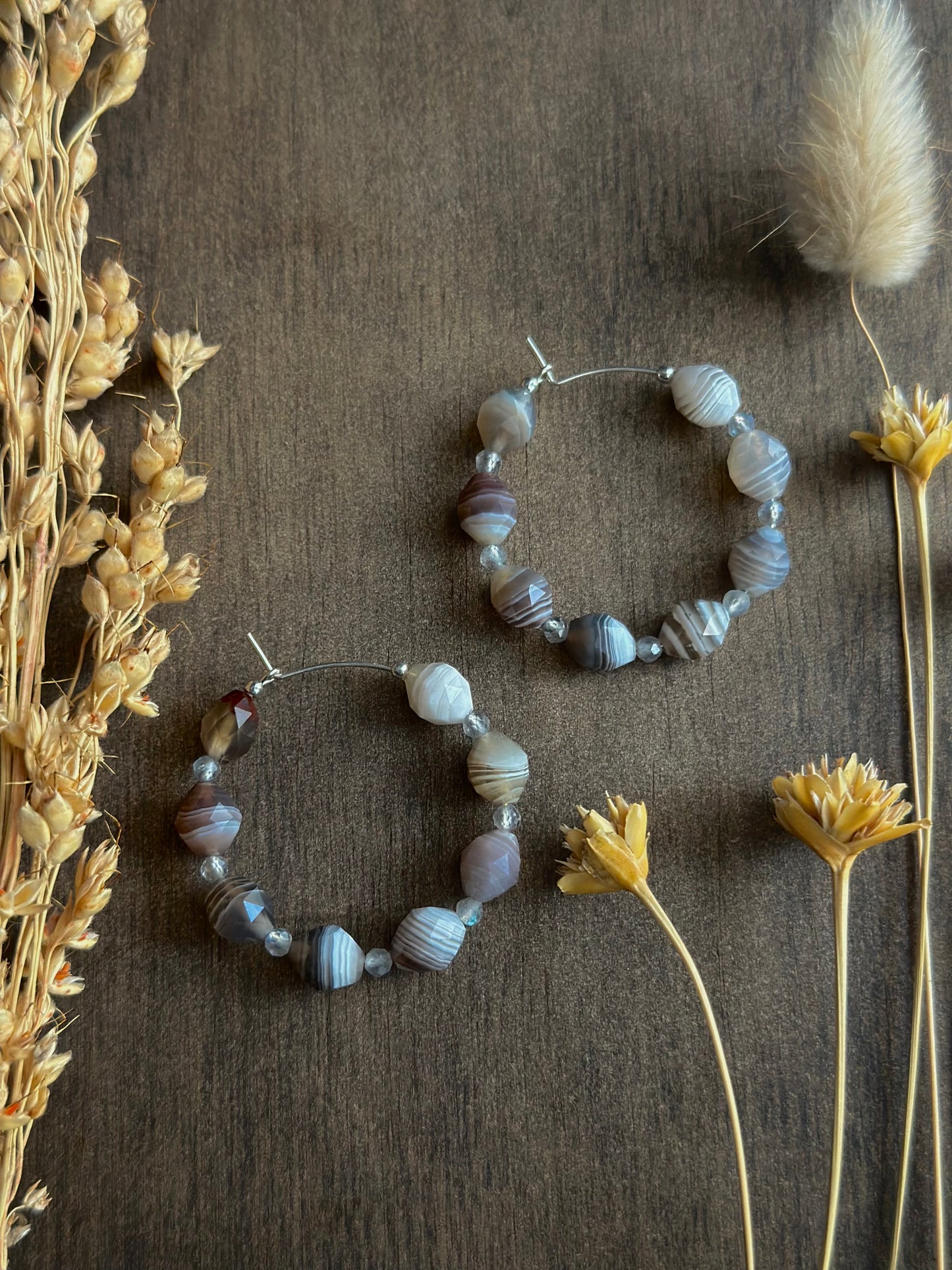 Botswana Agate & Labradorite Hoop Earrings