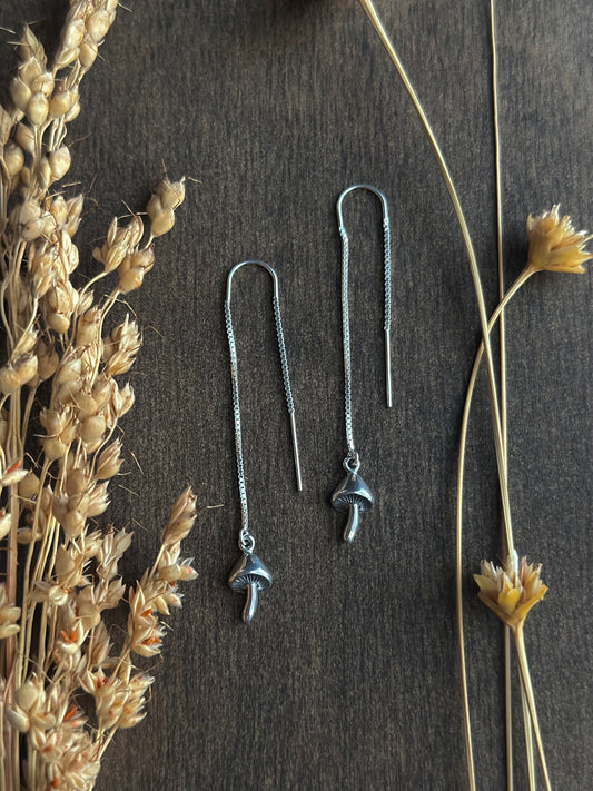 Tiny Mushroom Threader Earrings