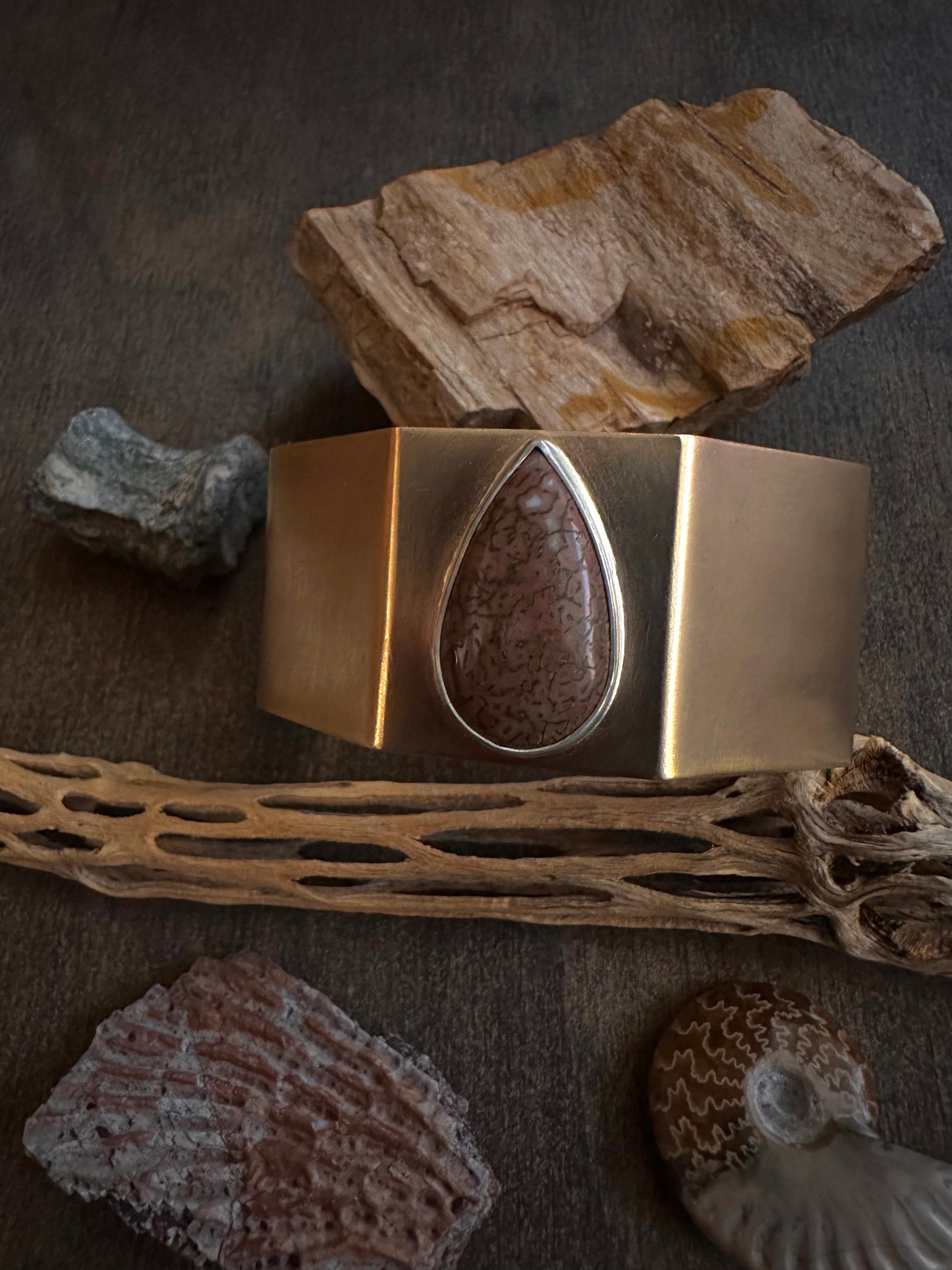 Agatized Dinosaur Bone Cuff Bracelet