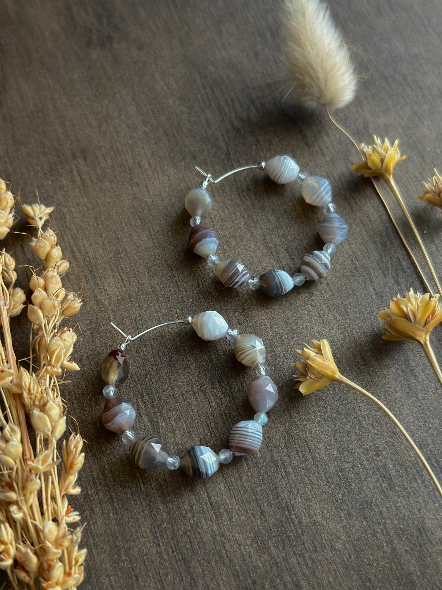 Botswana Agate & Labradorite Hoop Earrings