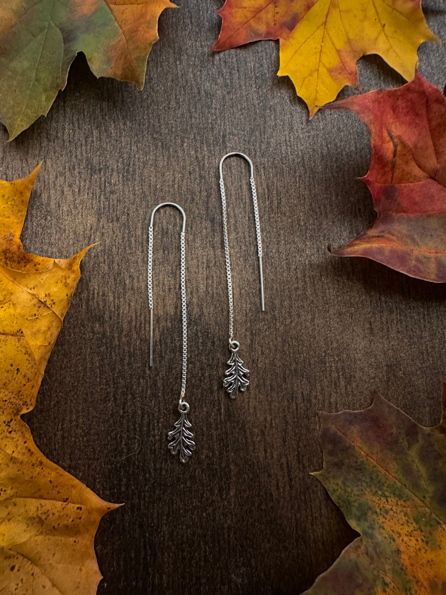 Oak Leaf Threader Earrings