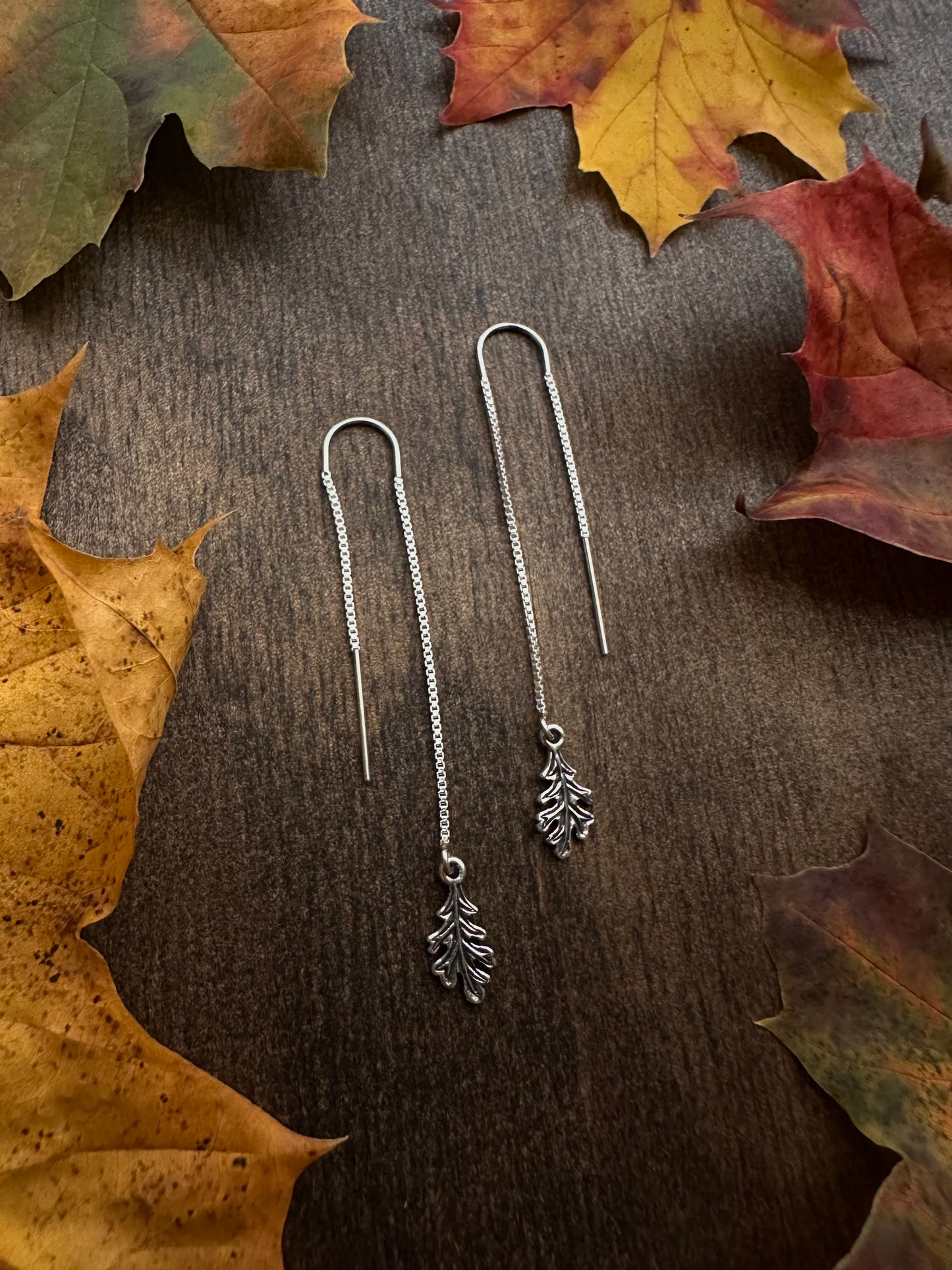 Oak Leaf Threader Earrings