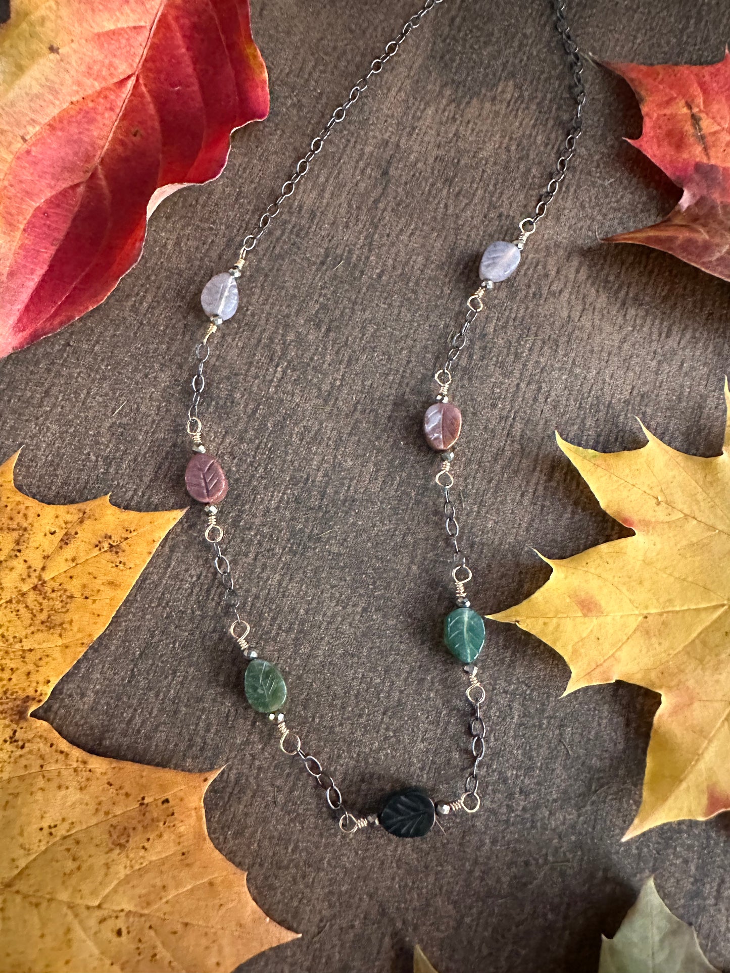 Indian Agate Leaf Chain Necklace