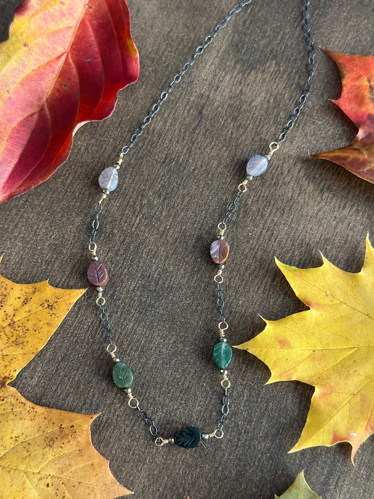 Indian Agate Leaf Chain Necklace