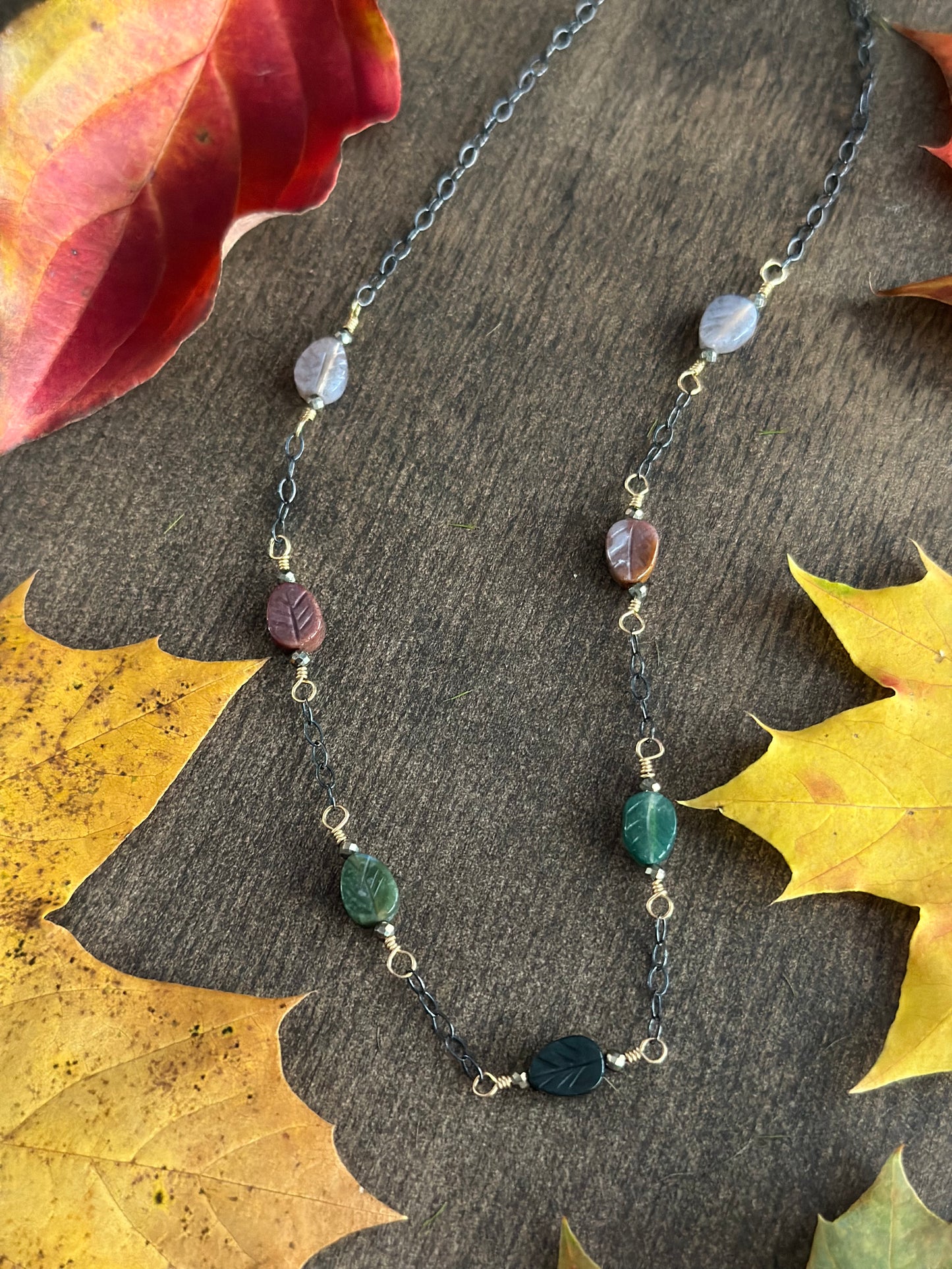 Indian Agate Leaf Chain Necklace