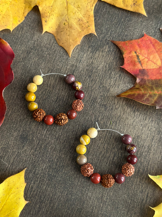 Mookaite & Rudraksha Seed Hoops