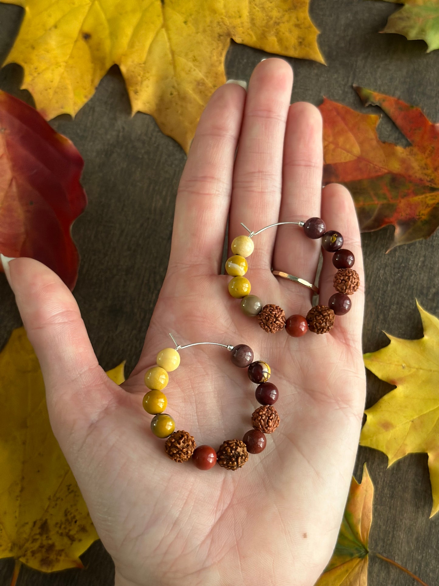 Mookaite & Rudraksha Seed Hoops