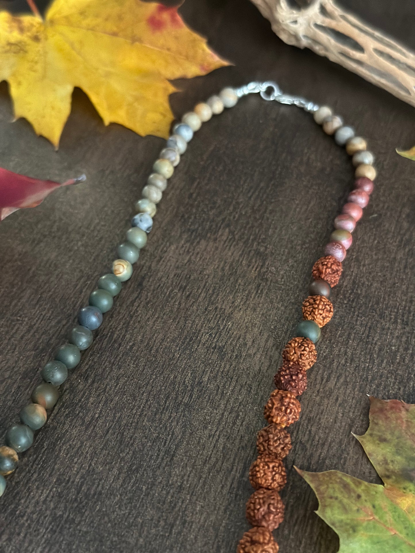 Red Creek Jasper & Rudraksha Seed Necklace