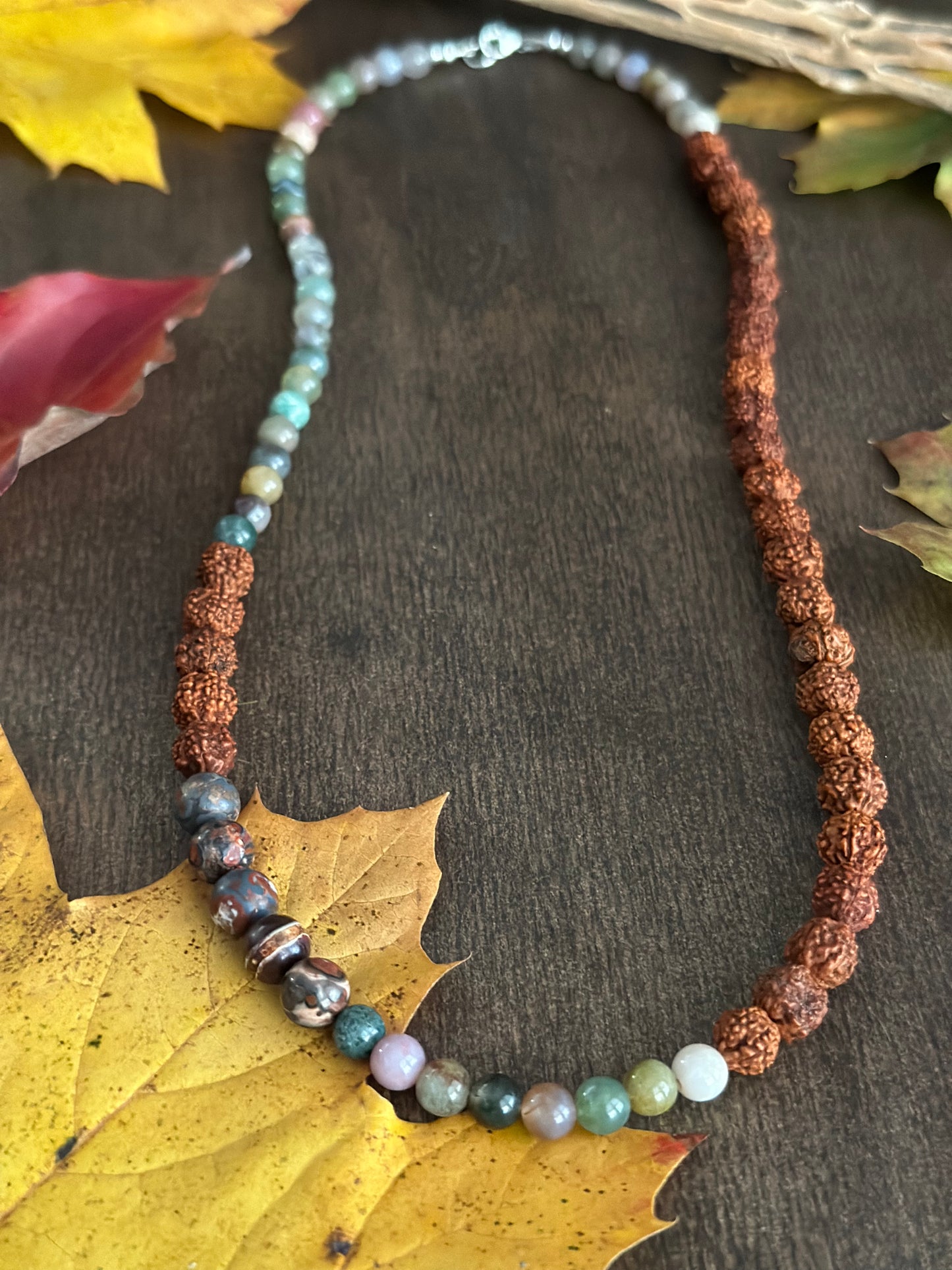 Indian Agate & Rudraksha Seed Necklace