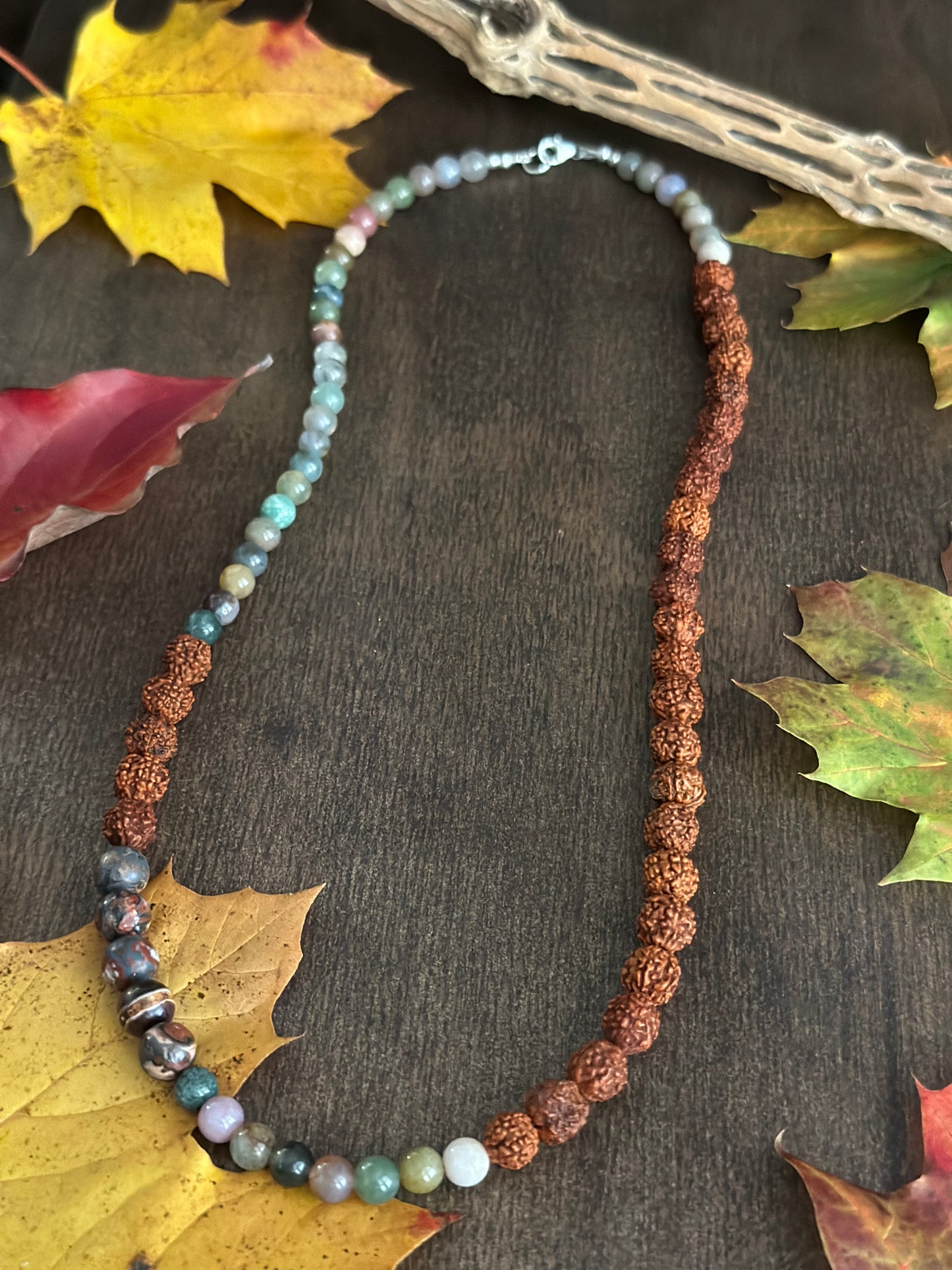 Indian Agate & Rudraksha Seed Necklace