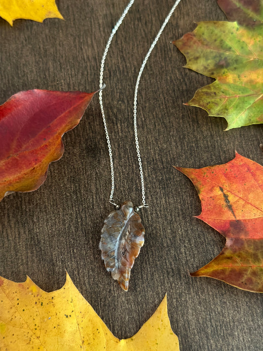 Indian Agate Leaf Necklace