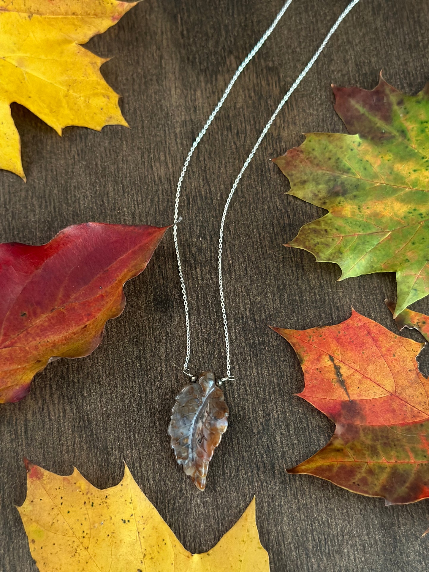 Indian Agate Leaf Necklace