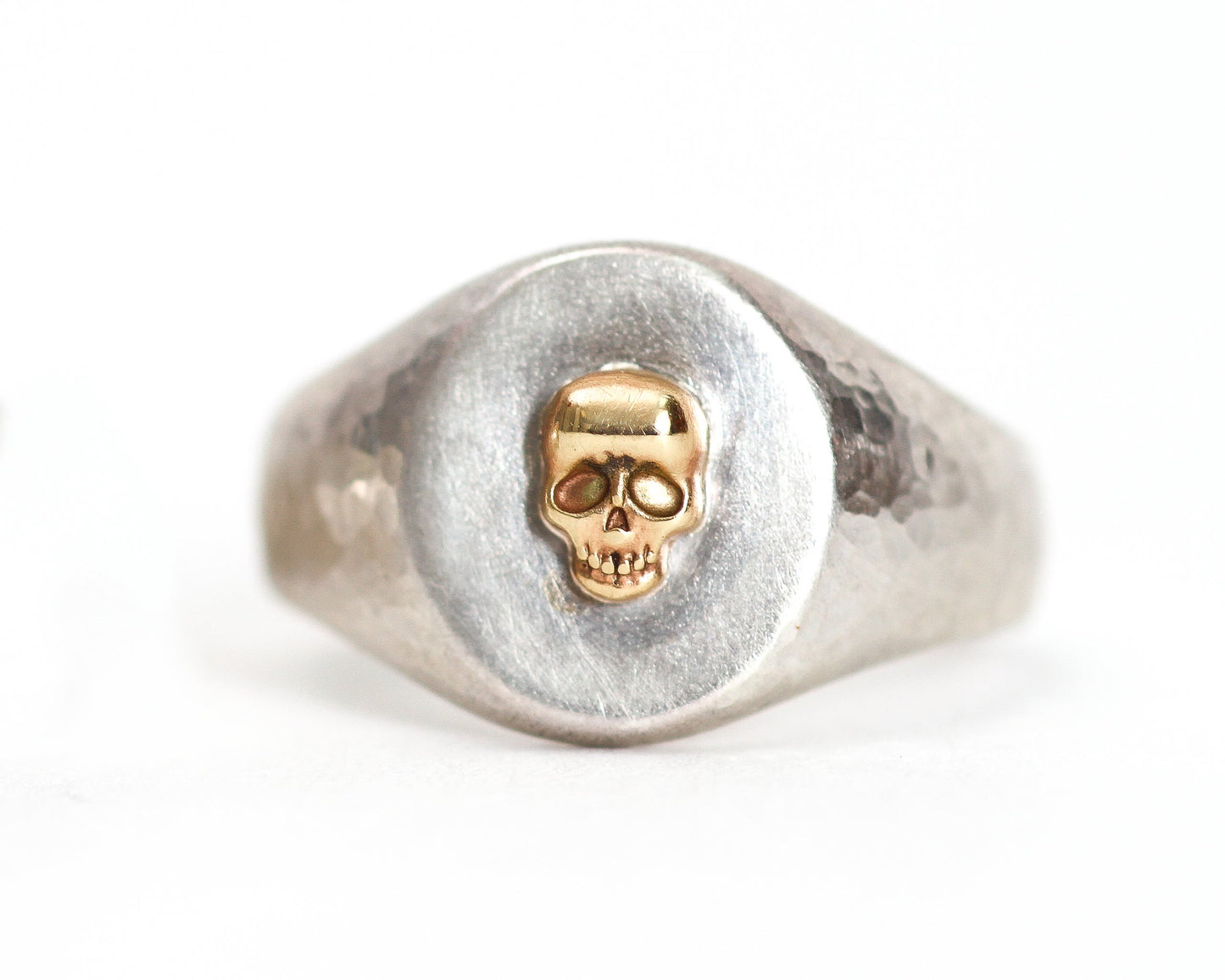 Yellow Gold Skull Signet Ring - Size 5