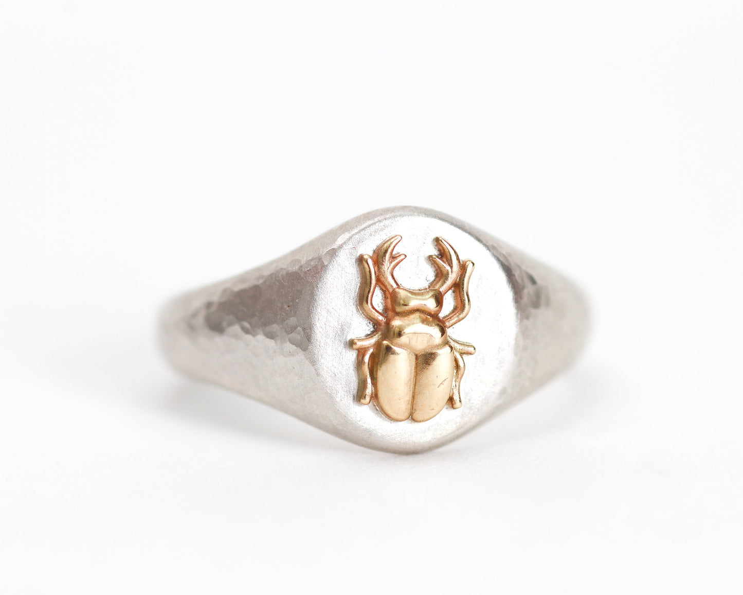 Yellow Gold Scarab Signet Ring - Size 7