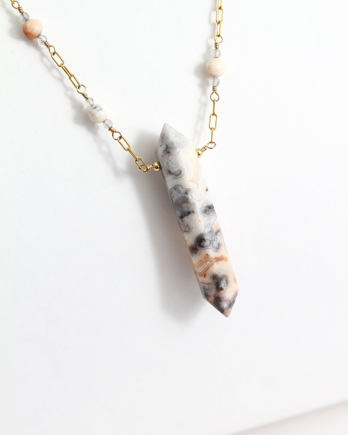 Crazy Lace Agate, Fossil Coral, & Labradorite Necklace