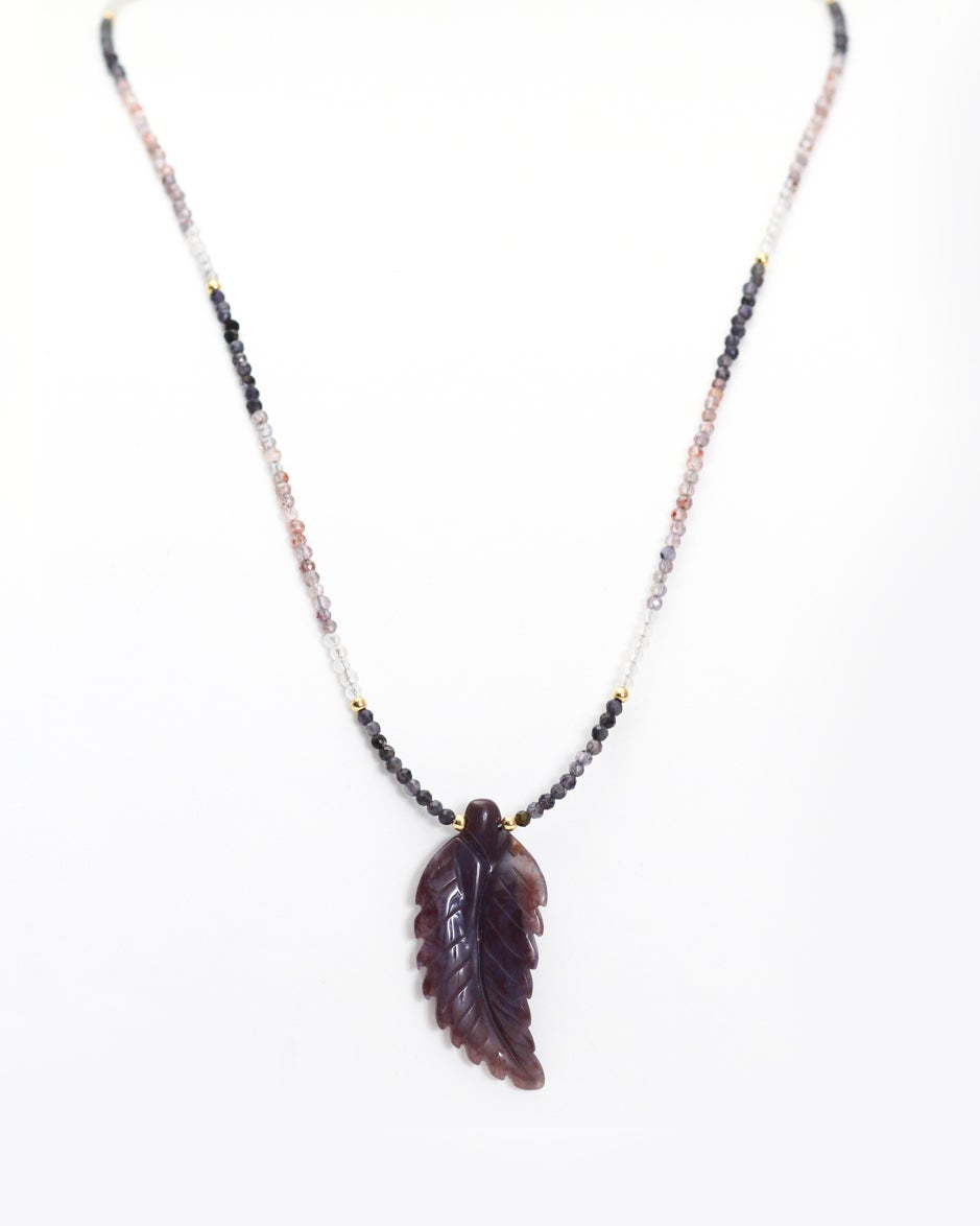 Indian Agate Leaf & Sunstone Iolite Necklace