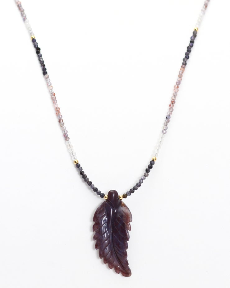 Indian Agate Leaf & Sunstone Iolite Necklace