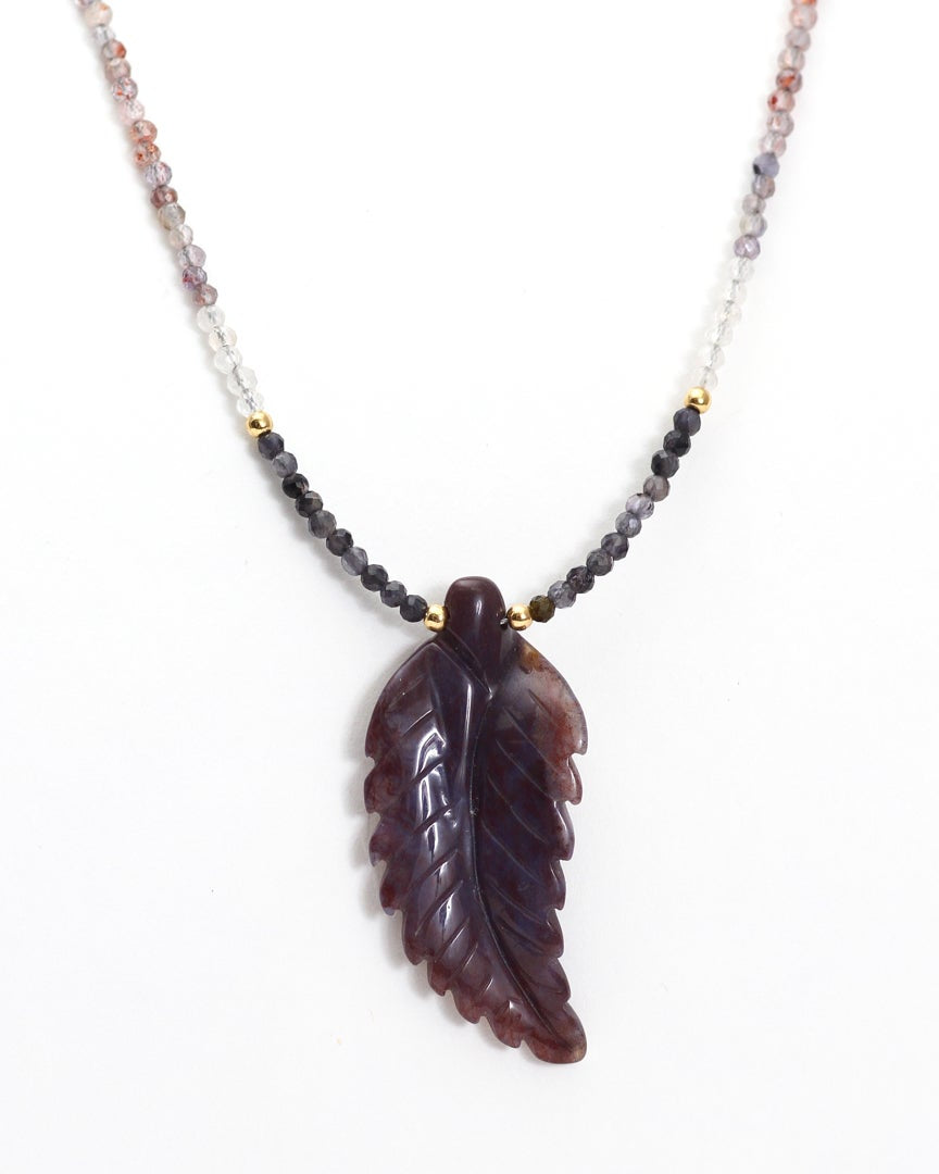 Indian Agate Leaf & Sunstone Iolite Necklace