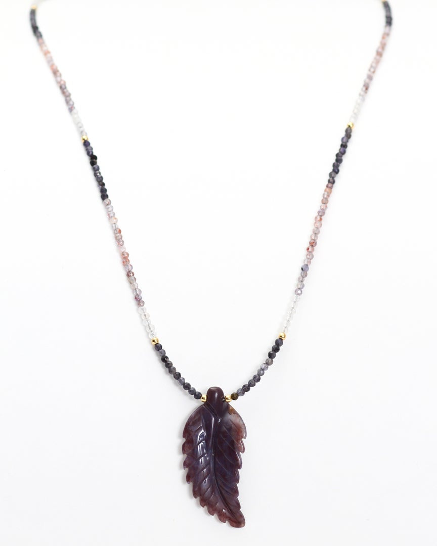 Indian Agate Leaf & Sunstone Iolite Necklace