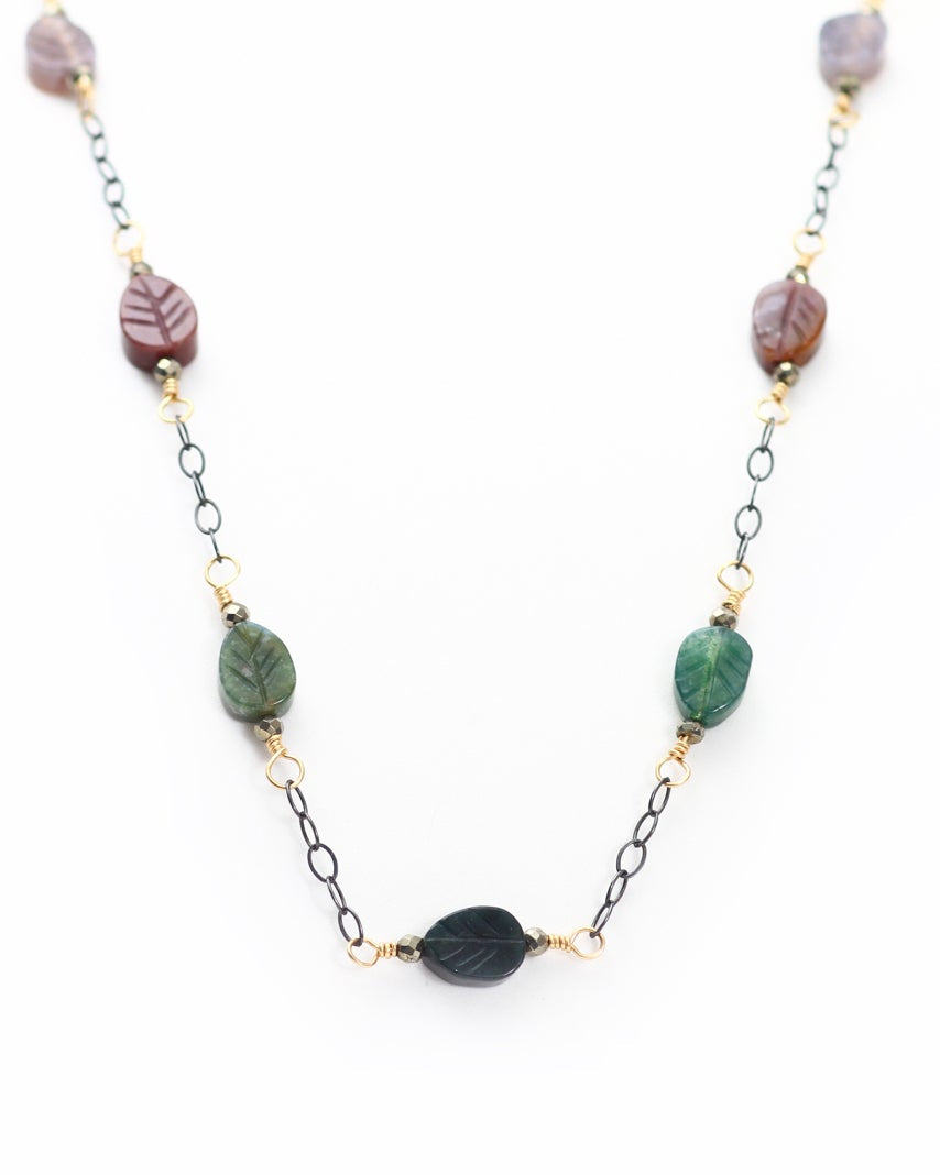 Indian Agate Leaf Chain Necklace