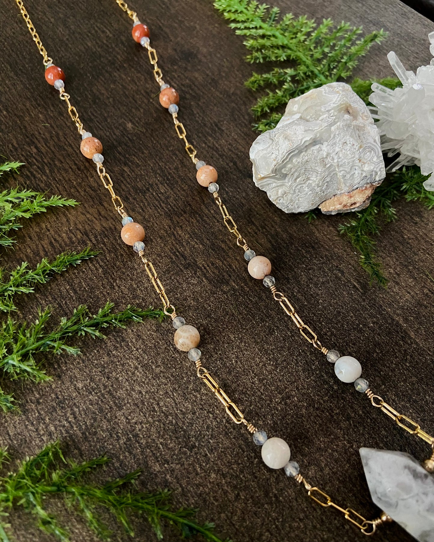 Crazy Lace Agate, Fossil Coral, & Labradorite Necklace