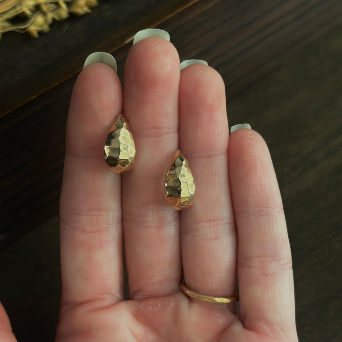 Textured Bronze Chunky Teardrop Huggie Hoop